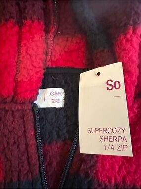SO Red & Black Plaid Sherpa 1/4 Zip Pullover